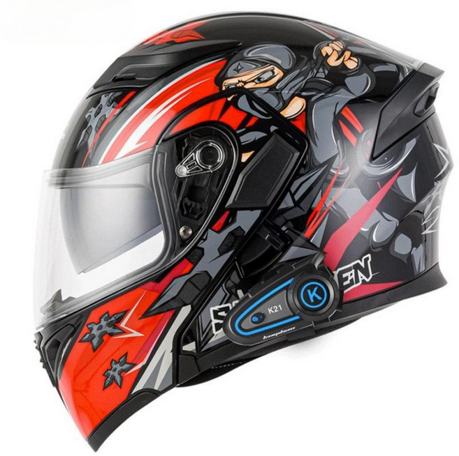 당당상점 블루투스 오토바이 헬멧 초경량 시스템 풀페이스 듀얼바이저 장시간 라이딩, 닌자 (K21 블루투스)