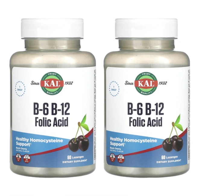 KAL 비타민 B6 B12 엽산 블랙 체리향 60정 X 2개, 2개(60정＋60정) - 쿠팡