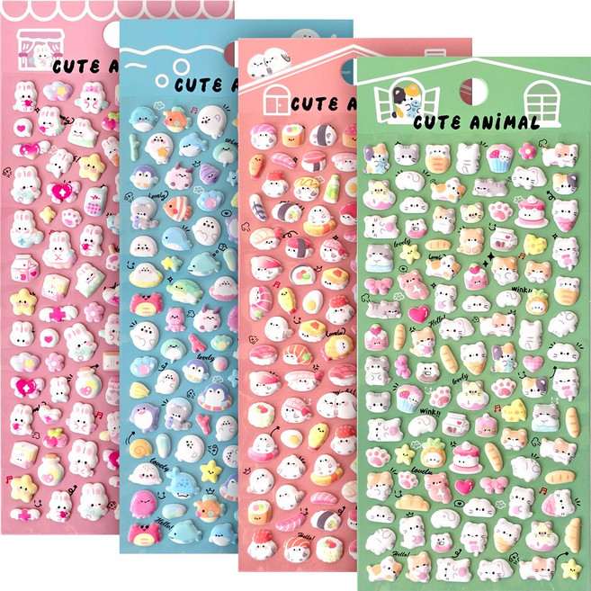 큐트 애니멀 소프트 쿠션 스티커, 8개, 혼합색상