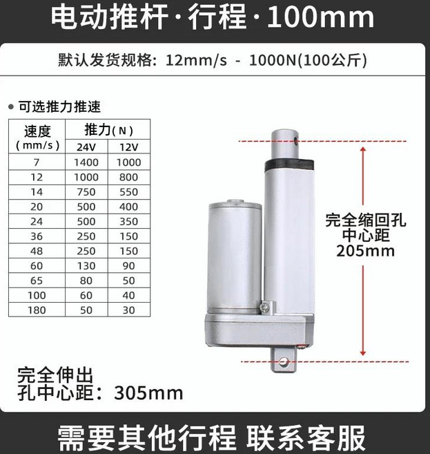 창닦기 Dc 전기 푸시로드 모터 12v24v 텔레스코픽로드 쓰레기 분류 상자 리프터 창 챔버 실린더, 08 Stroke 100mm, 1개
