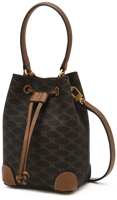 헤지스 여성 [백화점 정품][설 선물 추천] 브라운 로고패턴 가죽 미니토트백 S