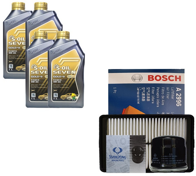 티볼리 1.6 가솔린 에스오일 세븐골드 C2/C3 5W30(4L) 엔진오일세트 0025-2660, 1L, 1개, 5w30