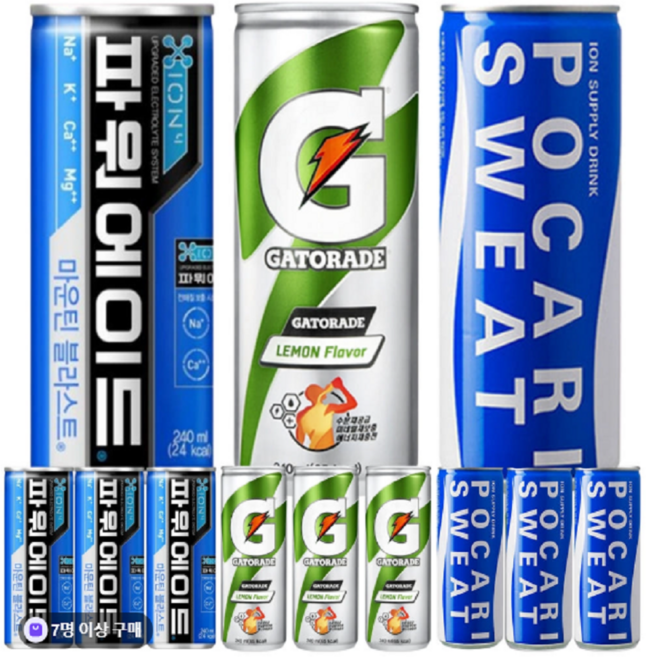 240ml 혼합 3종 파워에이드 8캔 + 게토레이 8캔 + 포카리스웨트 8캔 총24캔, 24개