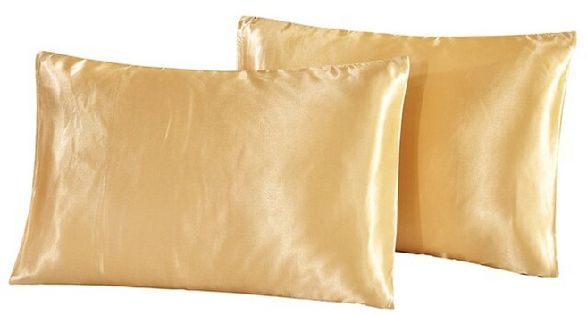 페어 퀸 새틴 실크 베갯잇 베개 케이스 커버 홈 침구 스무디 베개 사각형 침구 베개, 노란색, 51x66cm, 1개