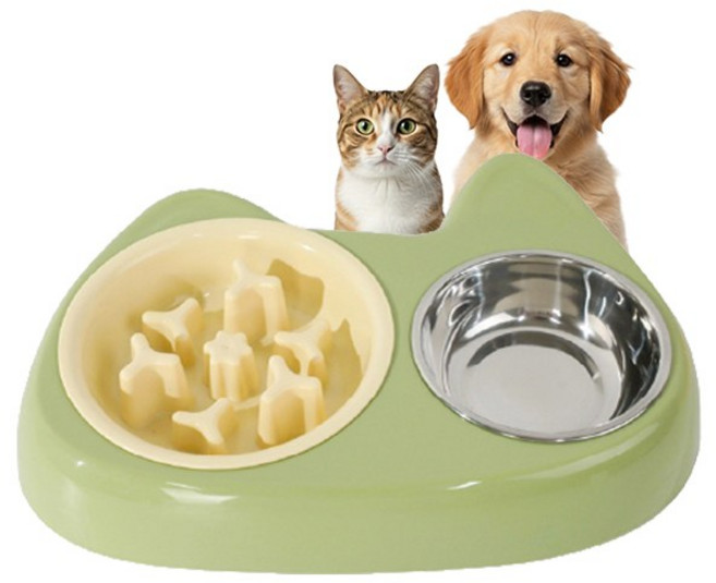 츄르몽 애완동물 폭식방지 슬로우식기 강아지 급체방지 식기, 1개, 올리브그린(2구)
