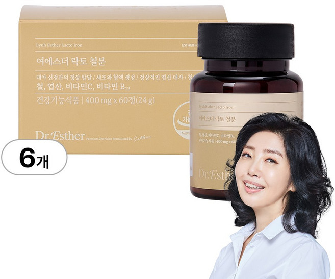 [본사직영] 여에스더 락토 철분 (비헴철 X 엽산 X 비타민 2종), 60정, 6박스