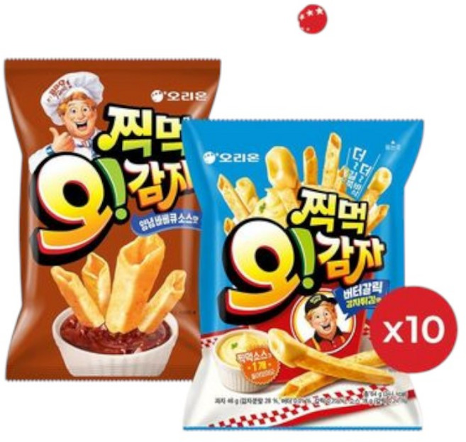 오리온 찍먹 오감자 버터갈릭감자튀김 +오감자딥 양념바베큐, 10개, 64g