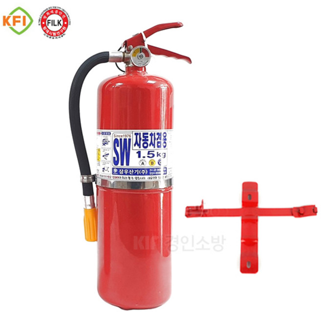 국산 분말소화기1.5kg KFI검정품 거치대포함 자동차겸용(순국산) 삼우산기, 레드, 1개