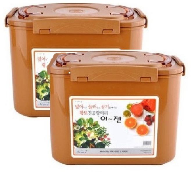 이젠 황토 진공 항아리 밀폐 김치통 사각 12리터 2개, 12L