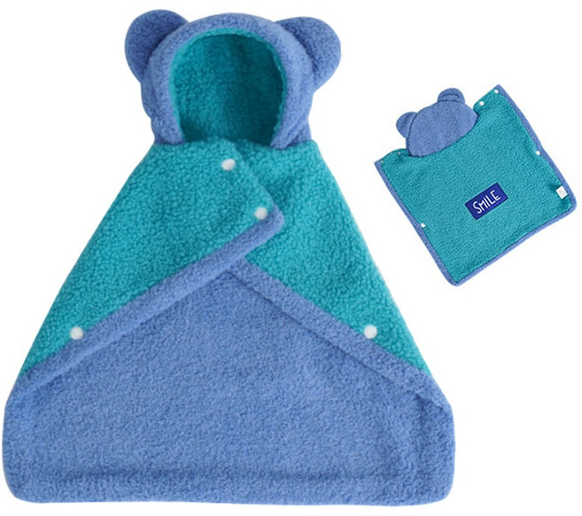 NUTRIVIO 애견옷 후디 담요 실내복 곰돌이 가을 겨울옷 후리스 소형견 고양이 강아지옷 망토, 1개, 블루