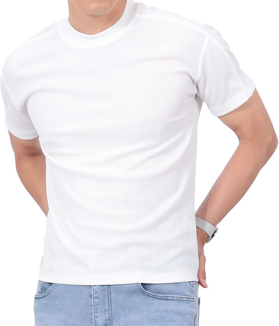 제로다몰 남녀공용 세미크롭 폴리 스판 라운드넥 라운드 티셔츠 반팔 이너웨어 여름 라운드티