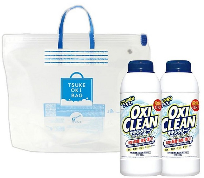 옥시 클린 화이트 리바이브 500g ×2개 절임 가방 세트 | 분말 산소계 표백제 oxiclean 의류 일용품 선물 세트 간호 과탄산나트륨, 1개, 1개입, 1g