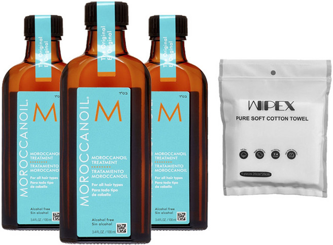 모로칸오일 트리트먼트 100ml 3개 + wipex 퓨어 소프트 코튼 타월 화이트 6개입, 1세트
