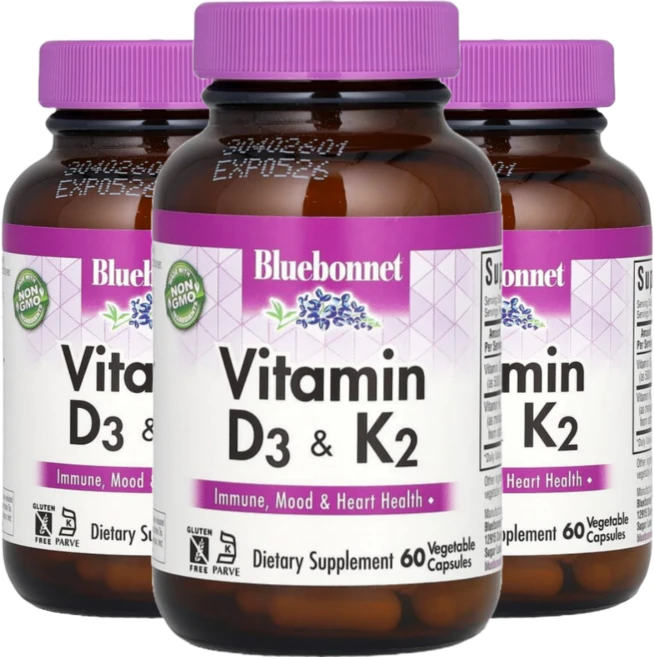블루보넷 뉴트리션 비타민D3 및 K2 베지 캡슐 60정, 3팩 - 쿠팡