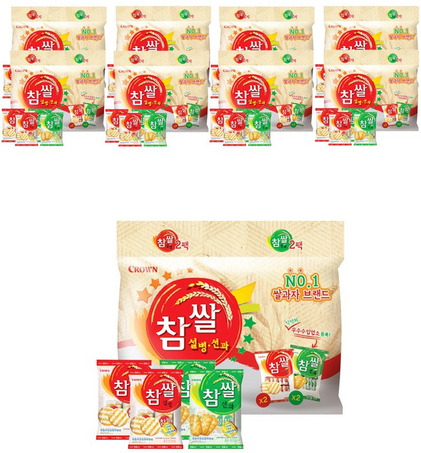 크라운 참쌀 설병 128g x 2p + 선과 115g x 2p 세트, 9개