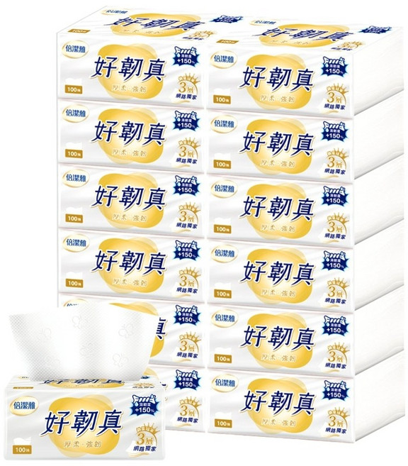 倍潔雅 好韌真 3層抽取式衛生紙, 12個, 1套