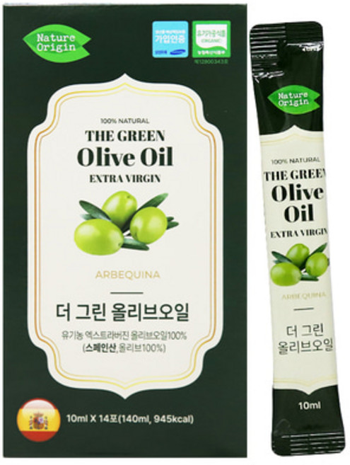 네이처오리진 더그린 유기농 엑스트라버진 올리브오일 10ml 스틱 14포, 56개