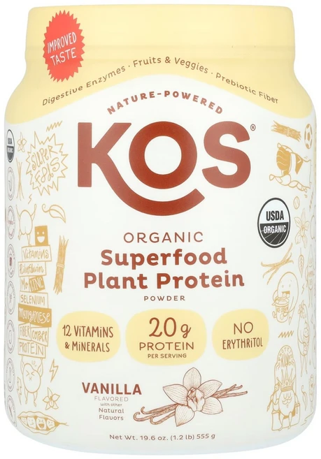 코스 유기농 슈퍼푸드 식물성단백질파우더 바닐라맛 555g KOO-50370, 1개 - 쿠팡