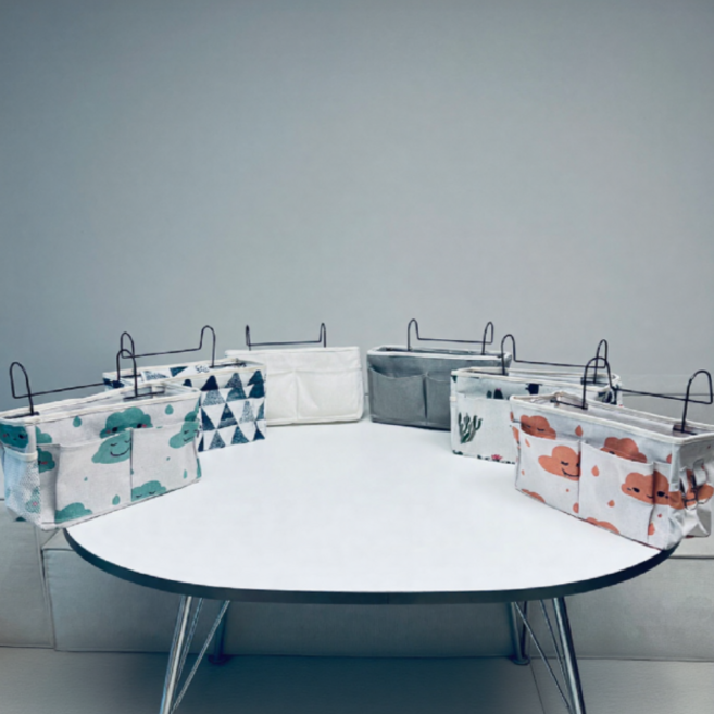 쿠시노 침대가드 침대걸이 수납 침대 기저귀함 정리함 2개세트, 2세트, 16.연한 그레이/ 주황 구름