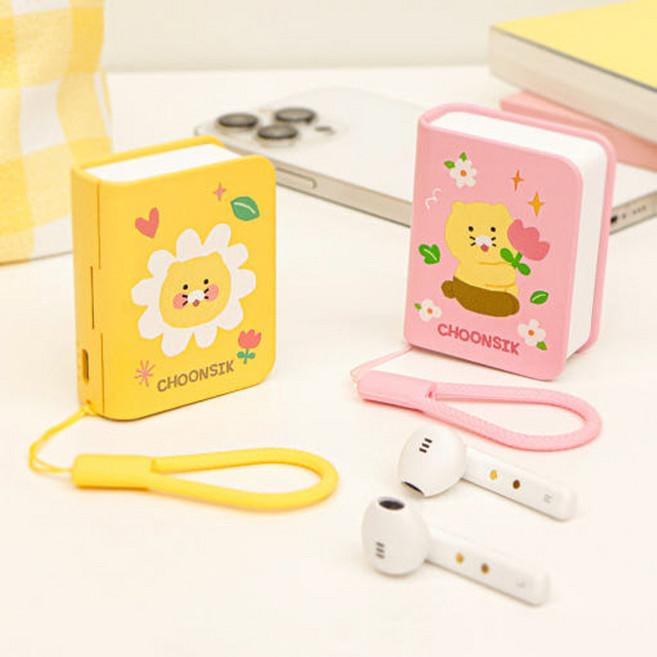 홈앤키즈 카카오프렌즈 춘식이 북 무선이어폰 오픈형 블루투스 이어버드 캐릭터 C타입 고리형 터치 게이밍 운도용 단체선물, 춘식이 북 무선이어폰 튤립
