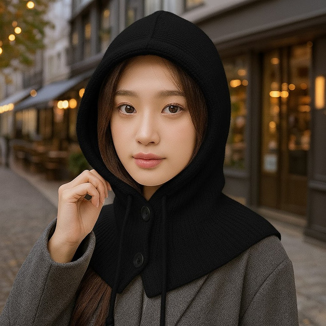 여성 와이드핏 후드 니트 바라클라바 넥워머