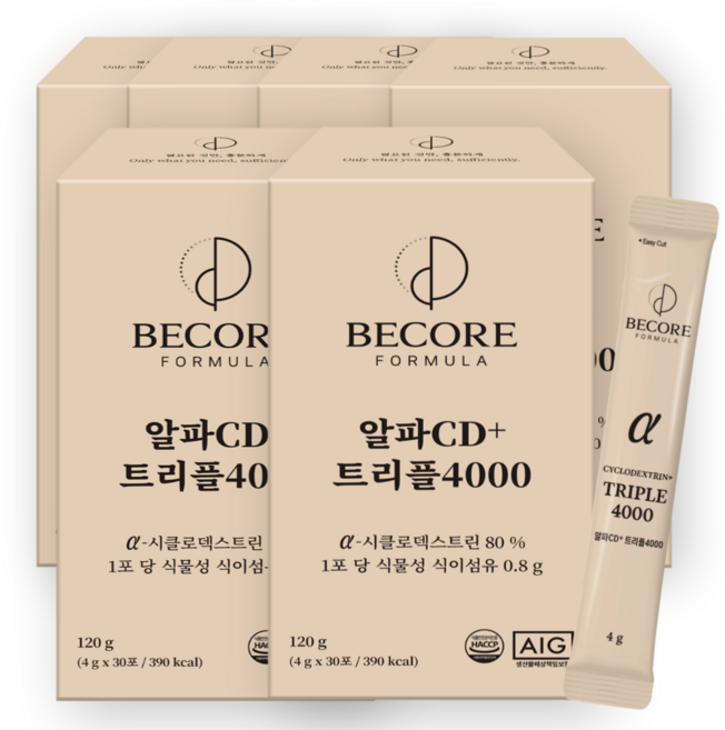 비코어 알파CD분말 식약청인증100% HACCP 알파시클로덱스트린 고함량 알파시디+트리플4000, 6개, 30회분