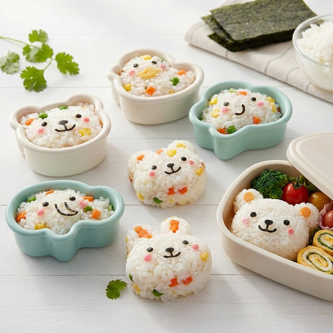 현데코 동물모양 주먹밥틀4P-김밥틀 동글동글 도시락 모양틀 파스텔톤, 2개