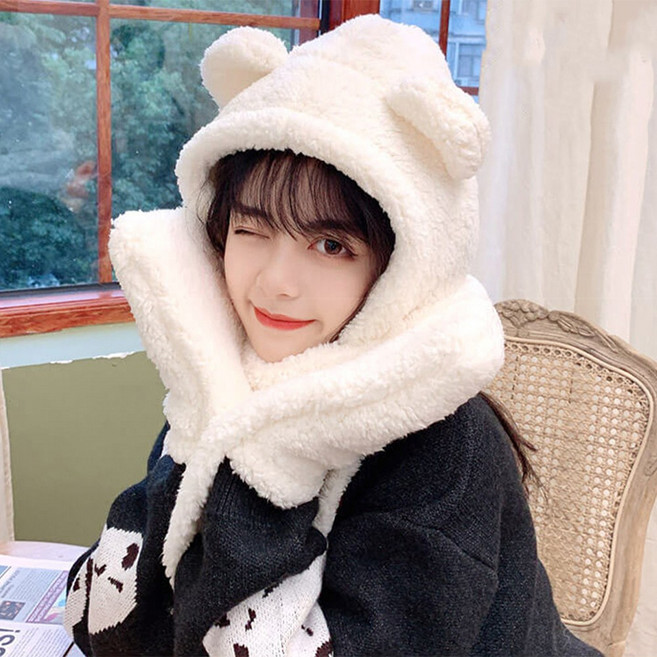 엘에이스 곰돌이 모자 귀욤 뽀글이 털후드 머플러