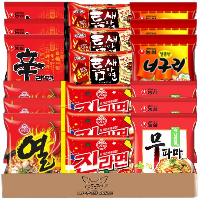 여우별 세트 라면 봉지라면 세트 6종 18개입(신라면 진라면 매운맛 너구리 매운맛 열라면 틈새 무파마)