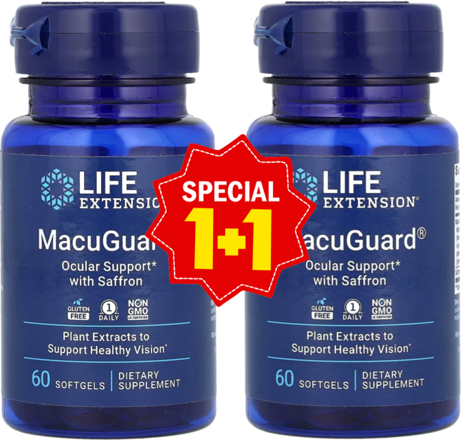 1+1 라이프익스텐션 MacuGuard 샤프란 함유 소프트젤 60정 / 해외직구 미국정품, 2개