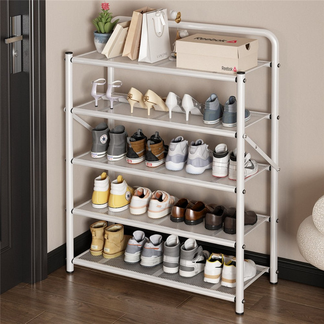 조립 불필요 접이식 신발장 철제 다기능 신발 정리대, 5단, white흰색