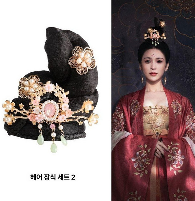 한복가채 한복머리 가발 여왕 왕비 중전 쪽머리, 1개, 가발 장식 조합 2