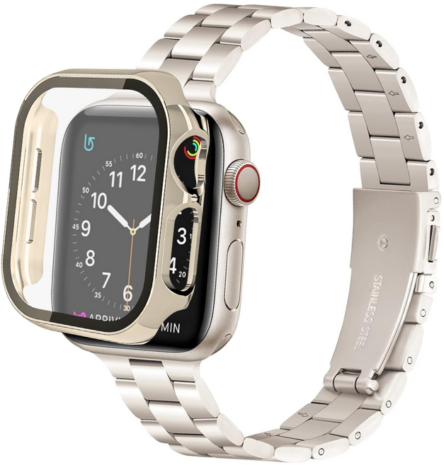 포근루프 애플워치 호환 슬림 메탈 스트랩 11 10 9 8 7 6 5 4 3 2 1 SE2/3 Ultra2/3, 스타라이트+스타라이트