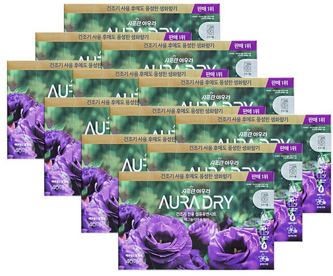 엘지 샤프란 아우라 드라이 매그놀리아 릴리 건조기전용 섬유유연시트 40매 12개, 40매입