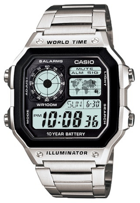 CASIO 地圖錶 世界時間顯示 百米防水 LED照明 帆布不鏽鋼錶帶