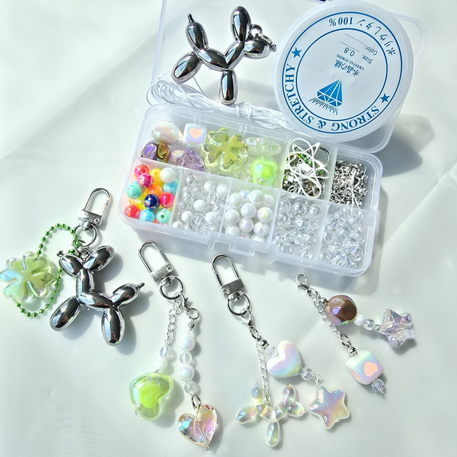 우선컴퍼니 영롱 키링 만들기 팔찌 키링부자재 누름볼 오링 악세사리 재료, 1세트, 영롱그린