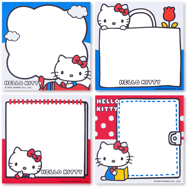 리리월드 산리오 정품 귀여운 헬로 키티 떡메 다이컷 메모지 4종, 4종 혼합색상