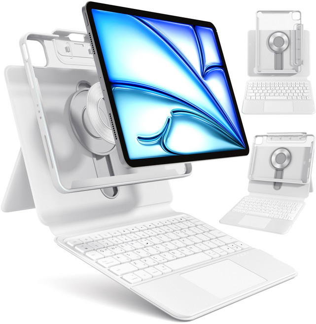 AITEWO 아이패드 키보드 케이스 매직 맥세이프 세로 가로 높이조절 펜슬수납 에어4/5/6/7/8세대 10.9/11인치 프로1/2/3/4세대 12.9/13 인치 A16/M4/M5, 화이트, 1개