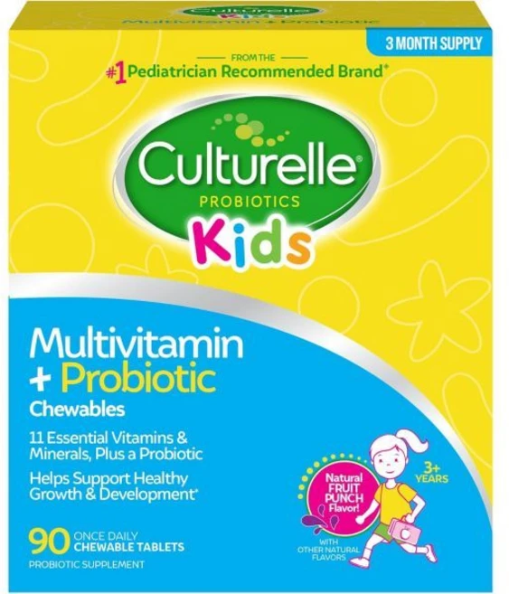 컬처렐 키즈 비타민 C D3 아연 포함 11가지 미네랄로 어린이 3세 이상 90세 소화기 구강 멀티비타민 + 프로바이오틱스 완성, Fruit Punch, 90 Count (Pack of 1), 1개, 90정 - 쿠팡
