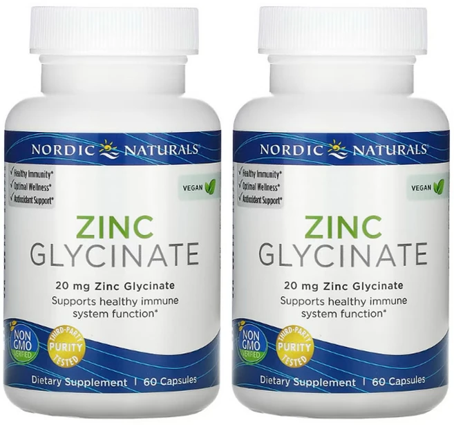 Nordic Naturals Zinc Glycinate 노르딕 내추럴스 아연 글리시네이트 20mg 60캡슐, 60정, 2팩 - 쿠팡
