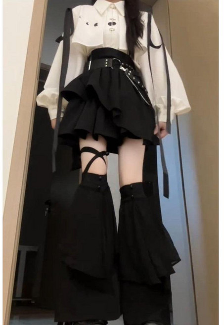 펑크룩 원피스 지뢰계 옷 고스로리 양산형 고딕 로리타 서브컬처 스트랩 셔츠 웨스트 숏스커트