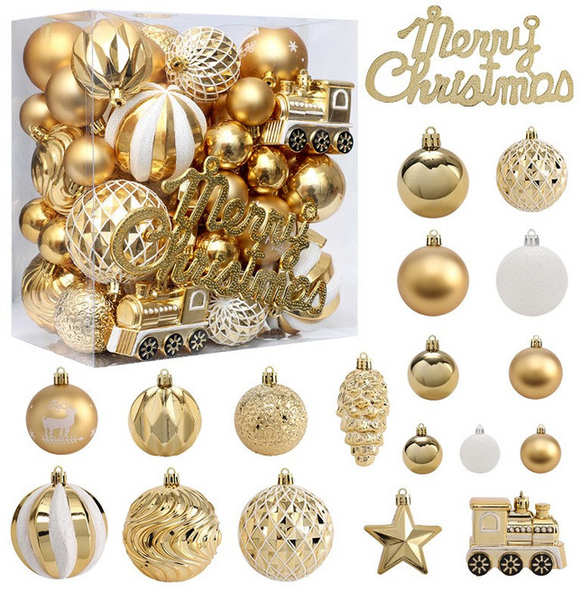 베스템 풍성한 크리스마스 트리 오너먼트 장식 볼 세트 65P, 1세트, 럭셔리골드