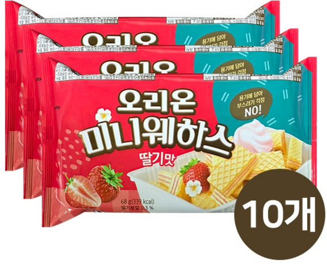 오리온 미니웨하스 딸기맛 3번들, 204g, 10개