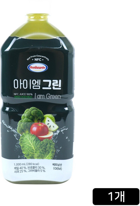 [홈쇼핑] 보넬드 아이엠 그린주스 100% NFC 착즙주스, 1개, 1L
