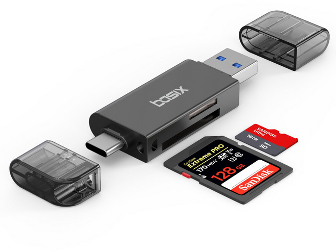 베이식스 USB 3.0 C타입 SD카드 리더기 메탈바디, 1개