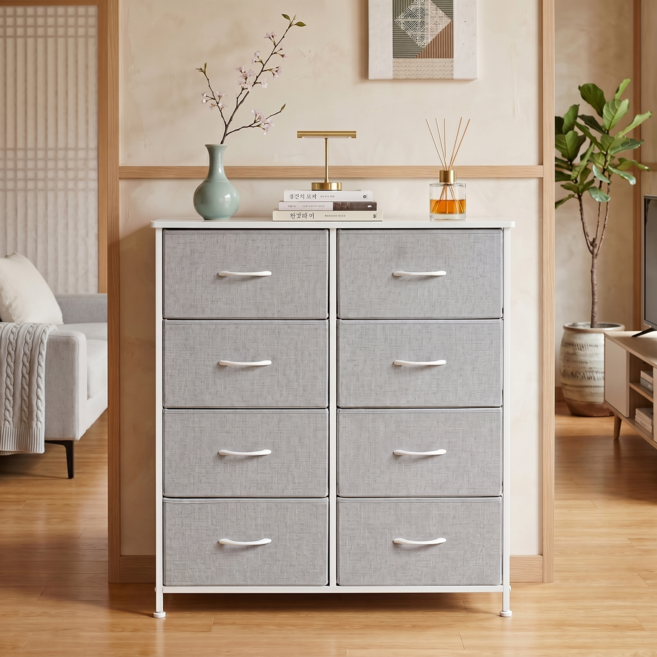 Home Cozy 패브릭 4단 8 서랍장 모던 다용도 거실 서랍장, 8개, 라이트그레이