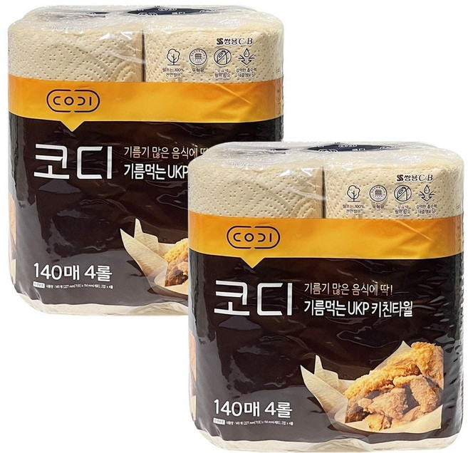 코디 기름먹는 UKP 키친타월 140매 -O 4롤 2개