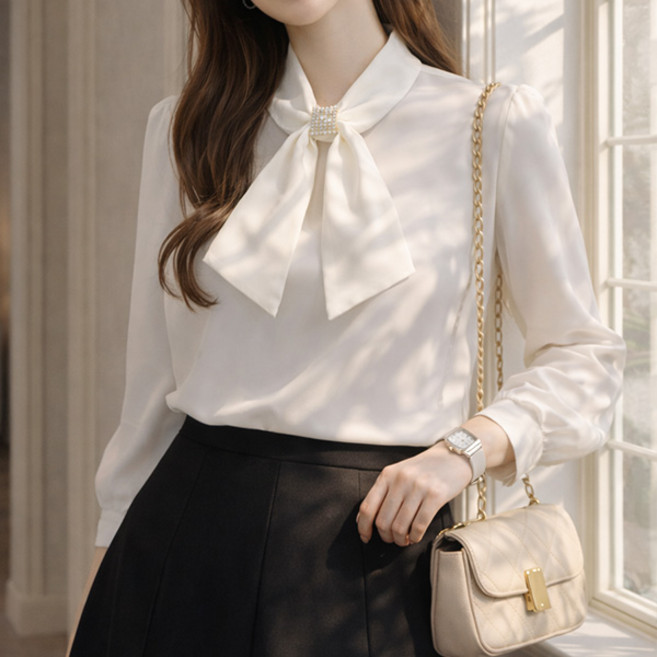 로렌미 럭스 비즈 타이넥 블라우스 S260102SS-5