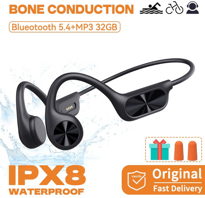 골전도보청기 노인보청기 소리증폭기 True Bone Conduction 무선 헤드폰 IPX8 방수 수영용 헤드셋 Bluetooth 5.4 32GB RAM MP3 플레이어 HIFI, [01] Black 32GB, 1개