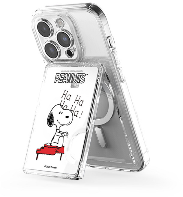 스누피 투명 마그네틱 멀티 스탠드 카드지갑 (맥세이프 호환), 1개, 빈티지 스누피 무드_설렘